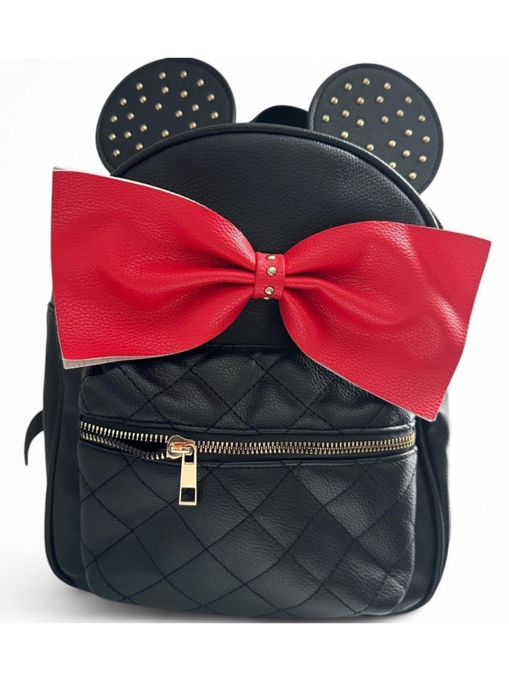 Disney inspired mini Backpack with Red Bow and Gold Stud Ears